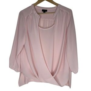 J Jill Wherever Collection Pink Hi-Lo 3/4 Sleeve Draping Blouse